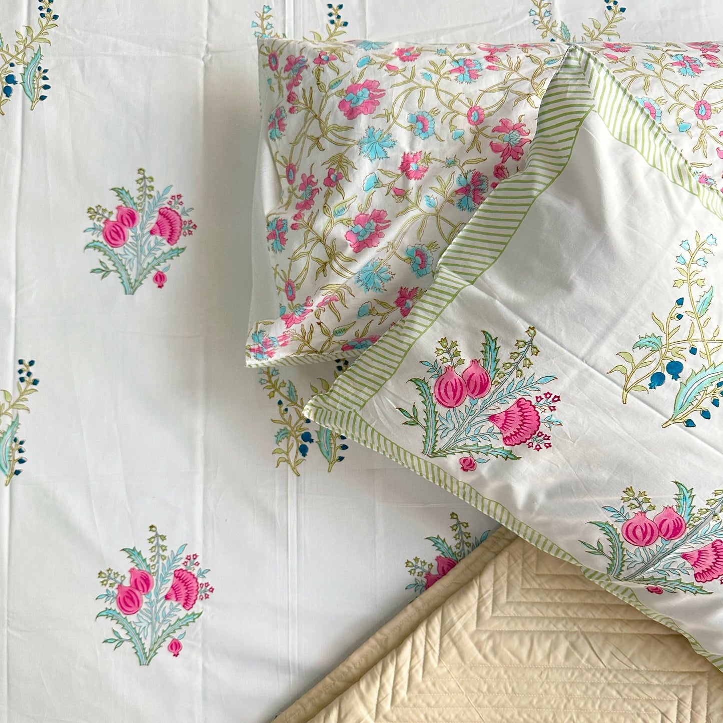 Wildflower Bloom Block Print Bedsheet Set