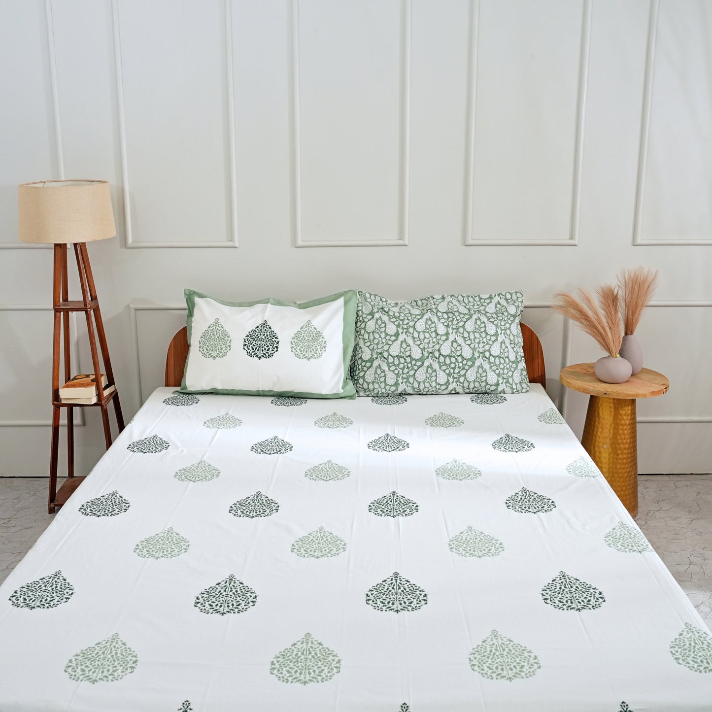 Emerald Leaf Block Print Bedsheet Set