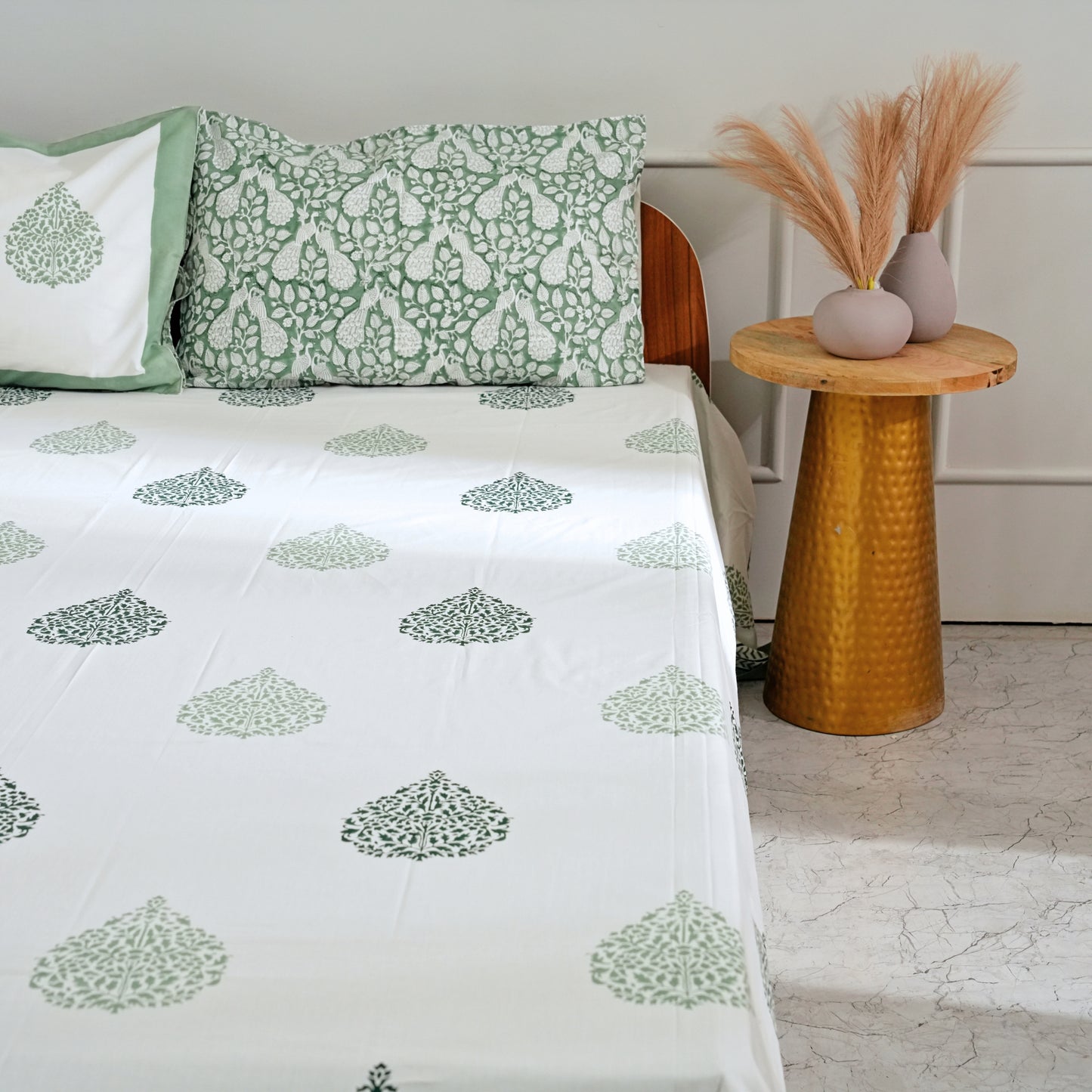 Emerald Leaf Block Print Bedsheet Set