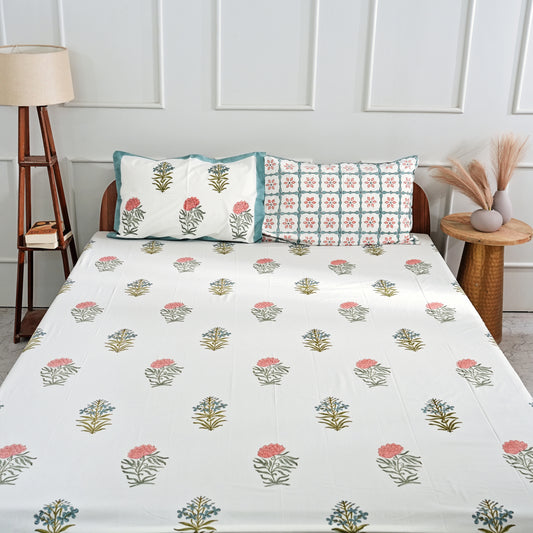 Floral Symphony Block Print Bedsheet Set