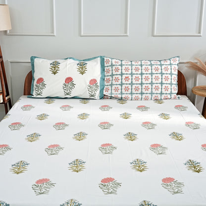 Floral Symphony Block Print Bedsheet Set