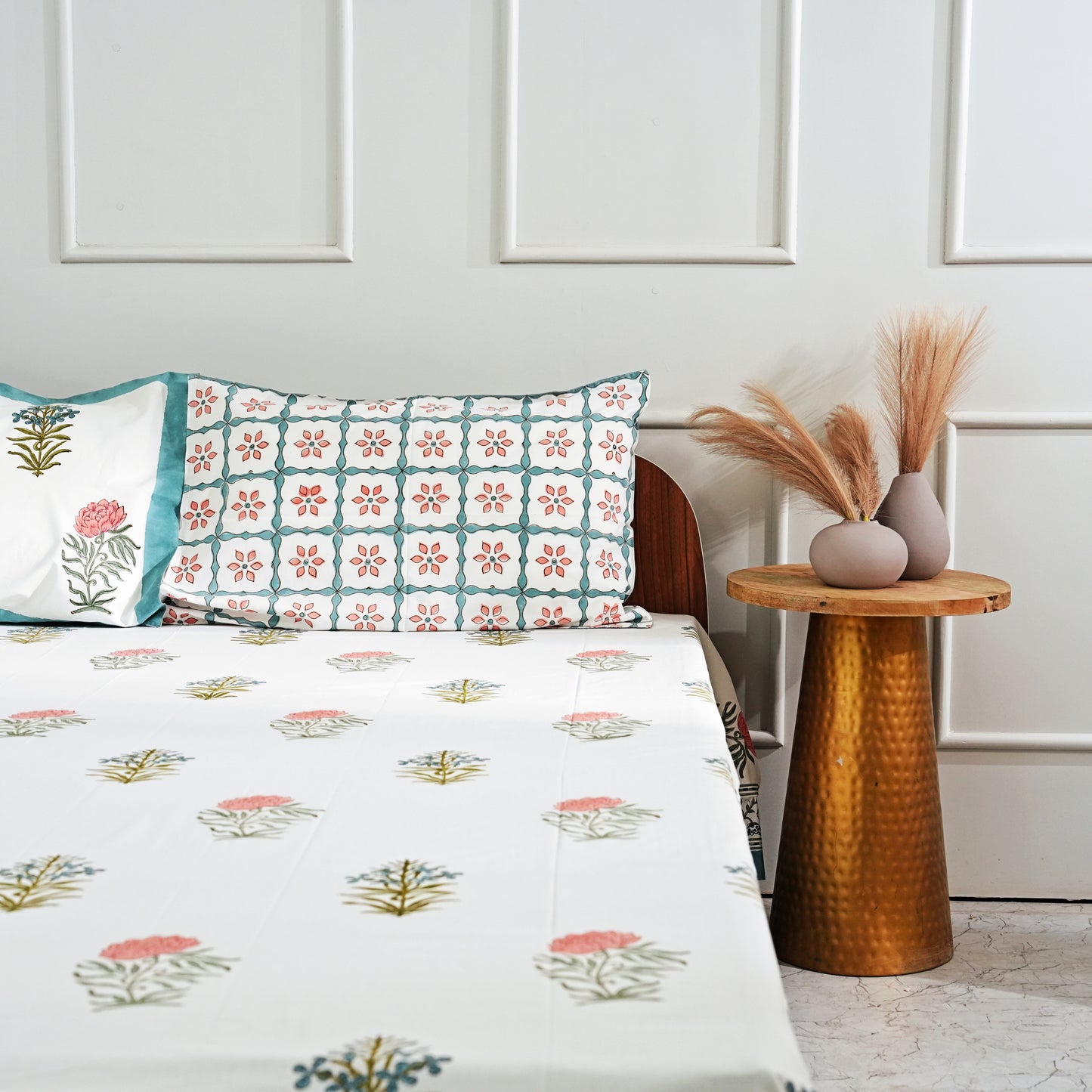 Floral Symphony Block Print Bedsheet Set