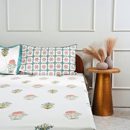 Floral Symphony Block Print Bedsheet Set