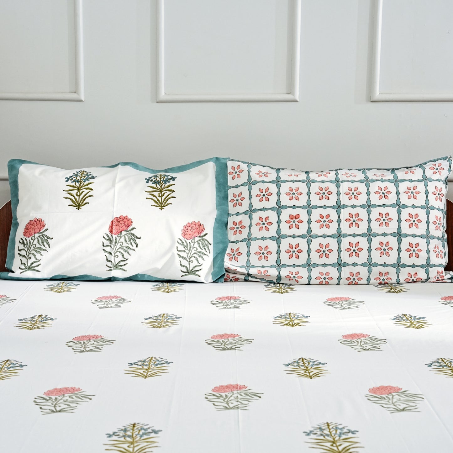 Floral Symphony Block Print Bedsheet Set