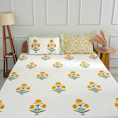 Marigold Boota Block Print Bedsheet Set