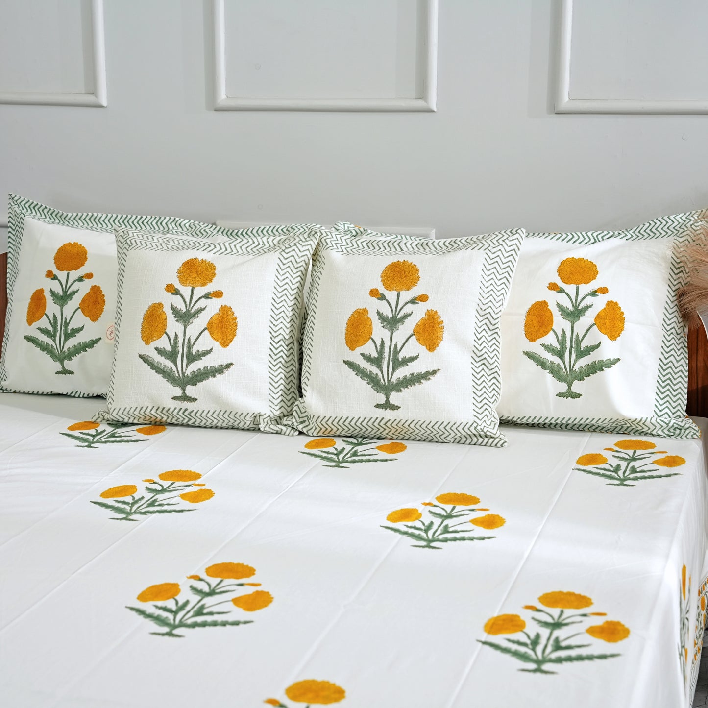 Marigold Boota Block Print Bedsheet Set