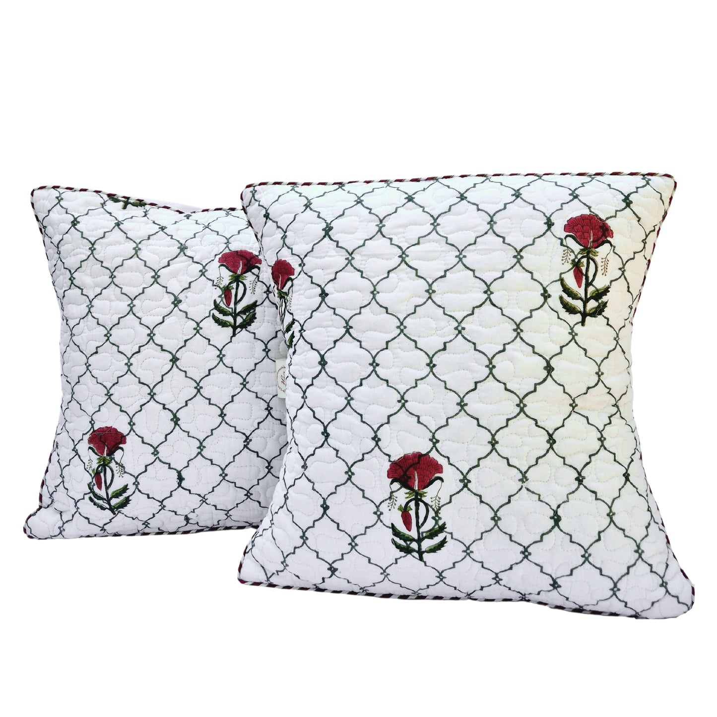 Jharokha Bloom Quilted Cotton Cushion Cover